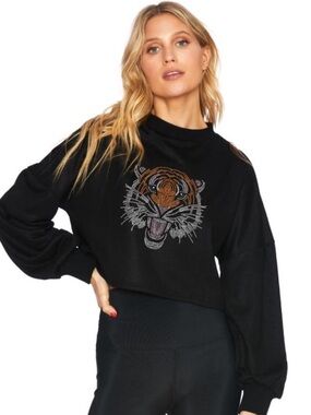 Beach Riot Black Sweater with Embellished Tiger Motif